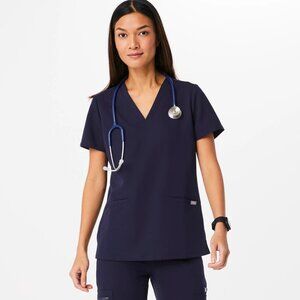 Figs Women's Casma Three-Pocket Scrub Top V-neck Size Small Navy Blue Medical